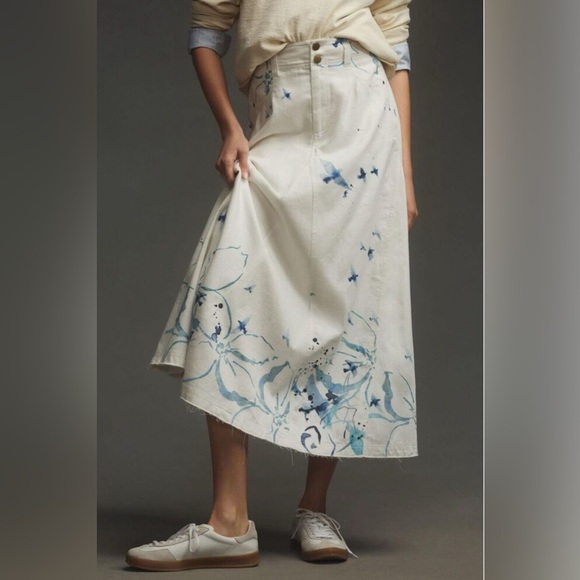 NWT Pilcro Anthropologie White Midi Denim skirt Easter - Picture 2 of 6